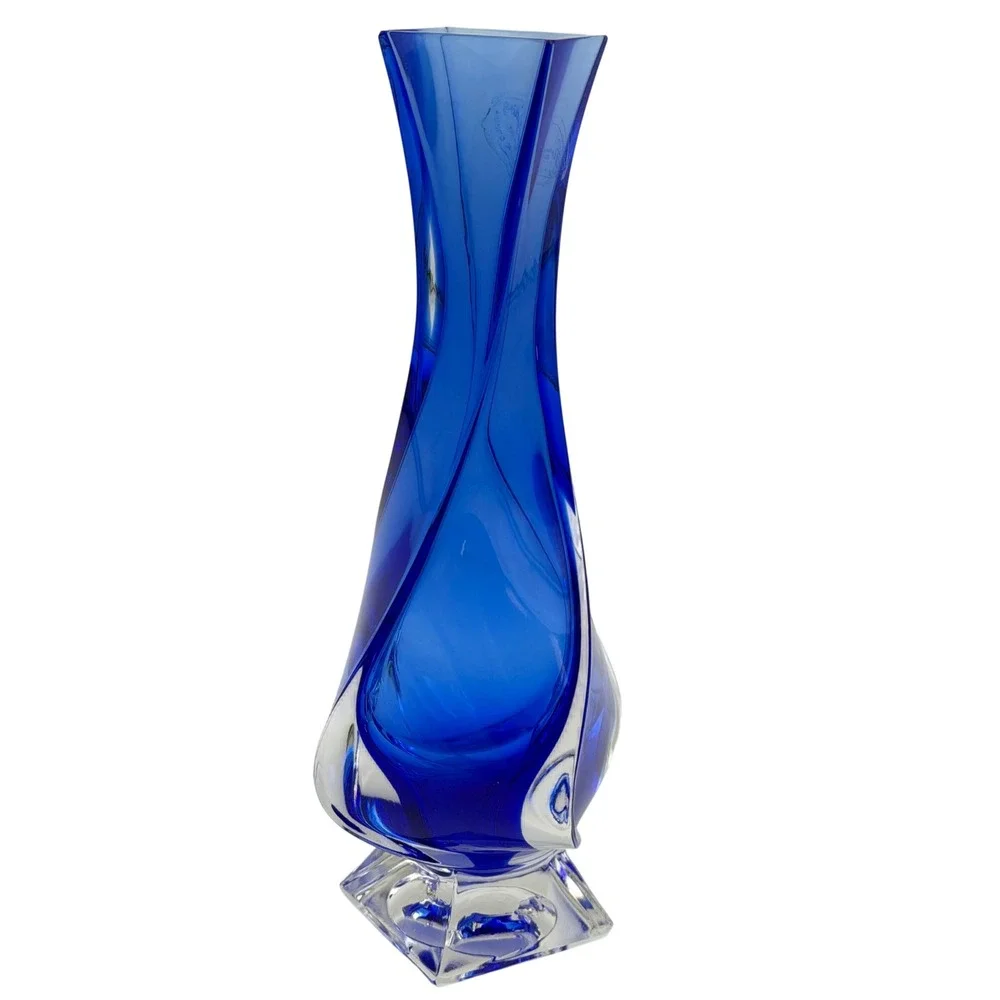 Vtg Royal Gallery Cobalt Blue Lead Crystal Twisted Bud Vase Italy Macy Co 9 in
